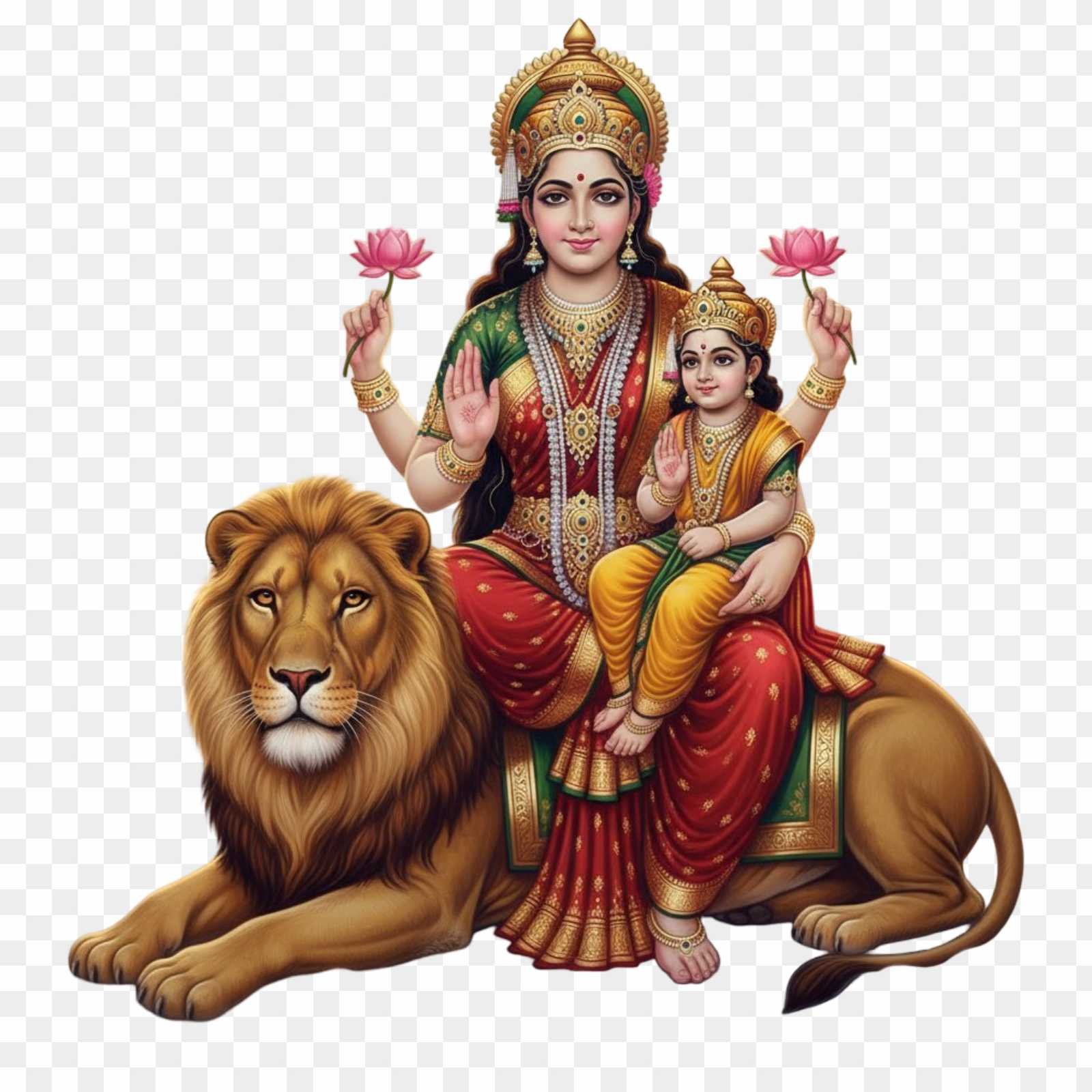 Skandamata PNG with Lord Kartikeya | HD Navaratri Goddess Image
